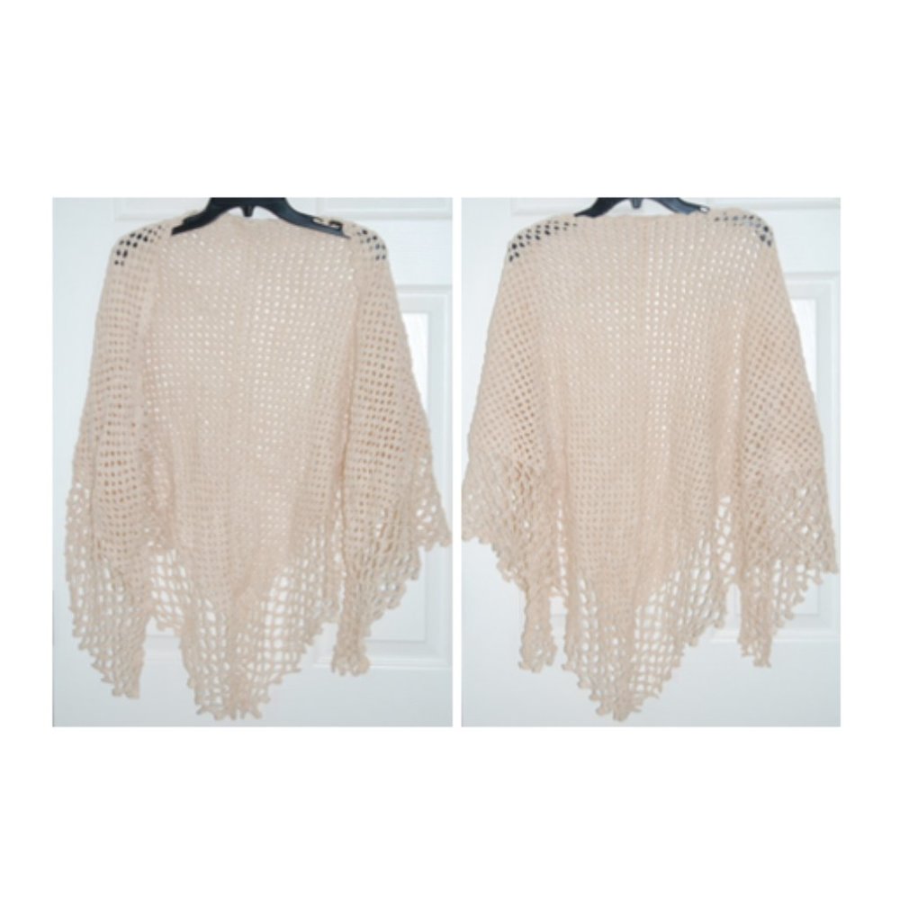 NEW Handmade Crochet Triangular Shawl, Salmon Beige Color, L=71" with 33" Drop